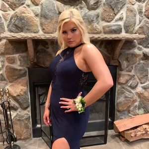 Quality, gorgeous, navy, formal dress worn once.